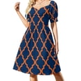 thumbnail image 1 of Patrón marroquí: Vestido de manga corta naranja y azul marino vestido de verano para mujer vestidos de moda para mujer 2025, 1 of 7