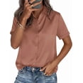 thumbnail image 5 of PRETTYGARDEN Womens Summer Button Down Shirts Short Sleeve Work Tops Dressy Satin Blouses Spring Business Casual Outfits, 5 of 8