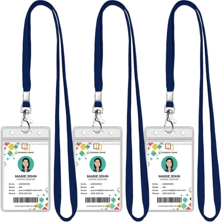 3 Pack Clear ID Badge Holder with Lanyard Deep Blue Lanyards with Vertical Waterproof ID Badge Holder for Office, School, Travel