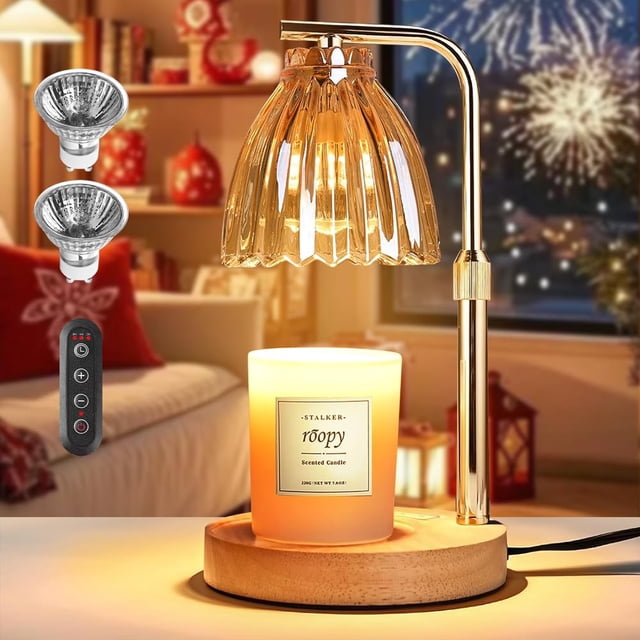 Yanlin Lampara Calentadora de Velas, 4 Niveles de Brillo Ajustables, Temporizador Lampara Calentadora de Velas, Altura Ajustable Lámparas Aromatizantes, con 2 bombillas, Regalos de San Vale