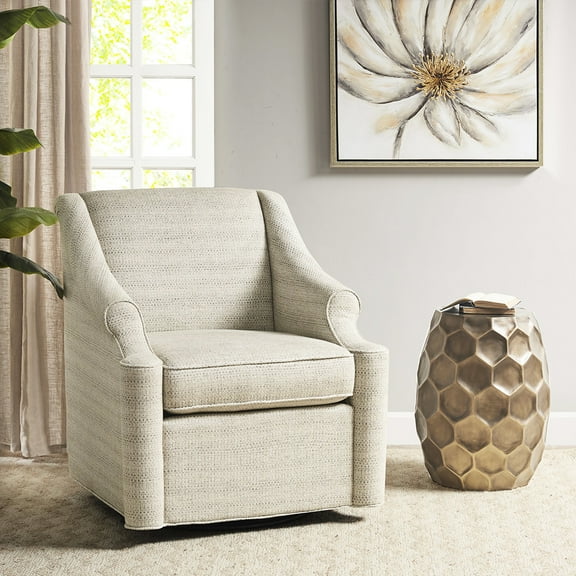 Tan Swivel Glider Chair With Removable Seat And Metal Finish 29.84 In. Wide Solid Wood Cushion