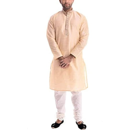 

Royal Kurt Mens Silk Blend Self Design Kurta Pyjama Golden