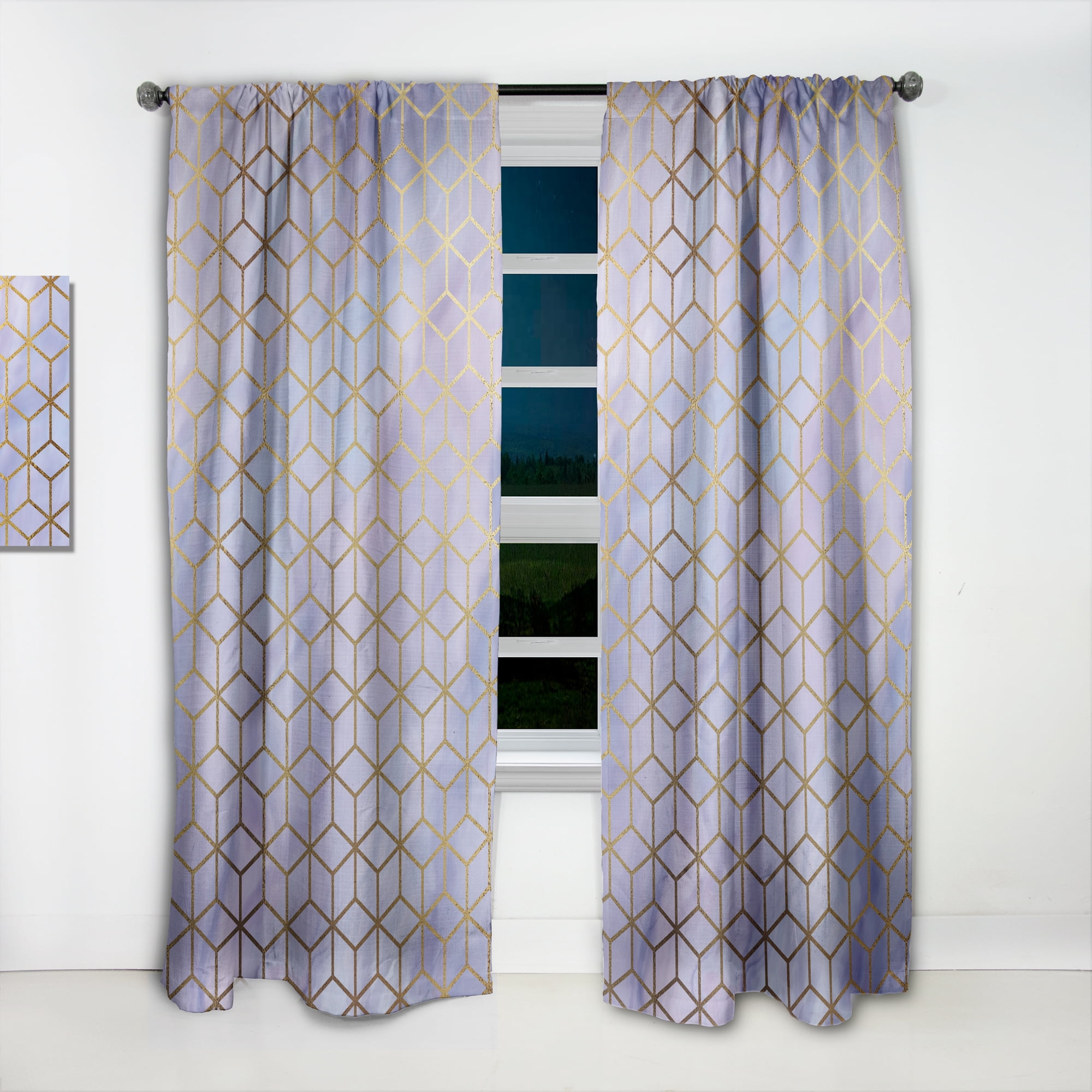 Designart 'Honeycomb Capital Gold V' Modern & Contemporary Curtain Panel