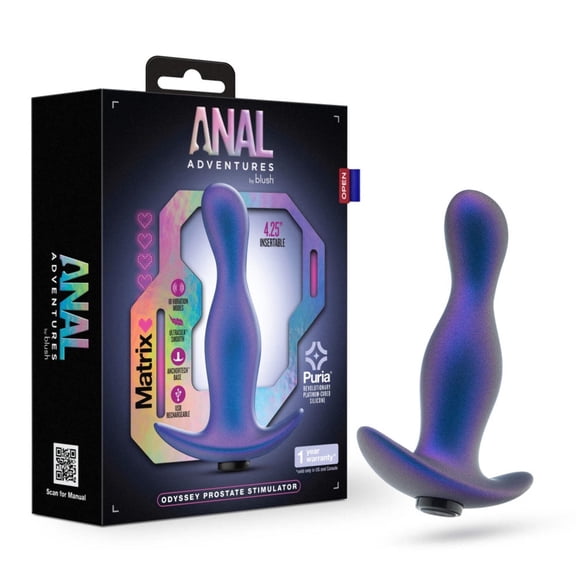 Blush Anal Adventures Matrix Odyssey Vibrating Prostate Stimulator – 10 Modes, Puria Silicone, AnchorTech Base – Blue