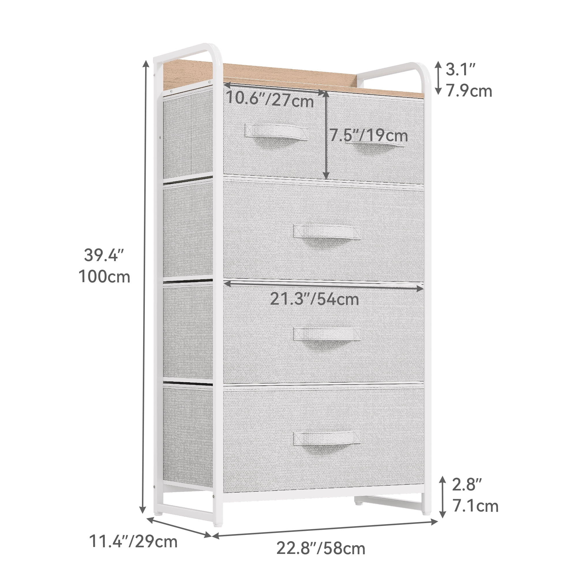 Uforic 5-Drawer Storage Tower,Fabric Dresser with Wooden Top and Steel Frame for Bedroom, Living Room, and Closet Organization