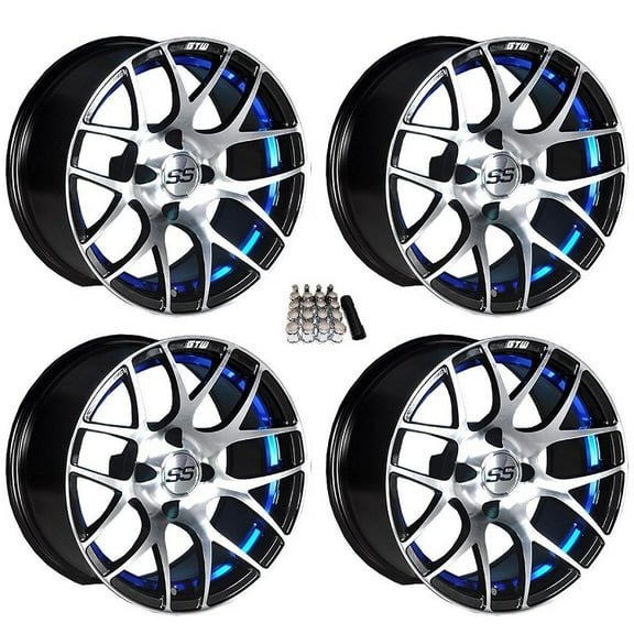 GTW Pursuit 12" Golf Cart Wheels/Rims Black/Blue E-Z-GO & Club Car
