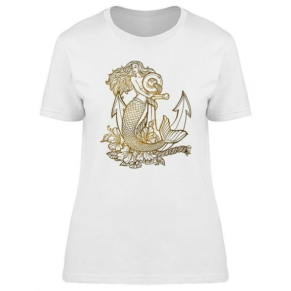 Mermaid With Anchor And Flowers T-Shirt Women -Image by Shutterstock, Female Large