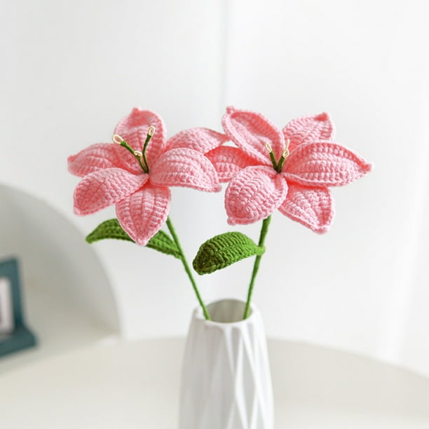 Tejiendo Tulipanes Ramo de flores artificiales de algodón tejido para decoración del hogar,bodas,fiestas y regalos de cumpleaños (rosa,1 pieza) Rkxzt