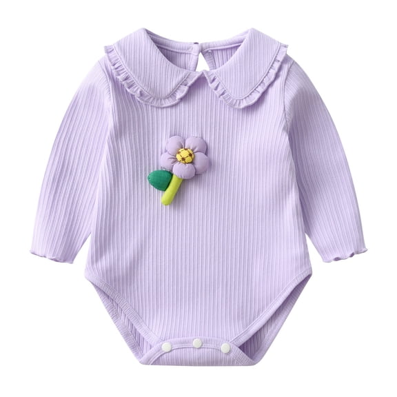 asjyhkr Toddler Clothes Boys Girls Rompers Ribbed Soft Stretchy Long Sleeve Snap-Up Pullover Fall Outfits Daily Wear(12-18 Months,Purple)