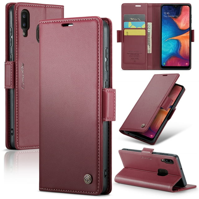 CaseMe Funda de Cuero For Samsung Galaxy A20/A30 con Bloqueo RFID, para Samsung Galaxy A12, Funda para Mujer y Hombres, Tarjetero con Cierre Magnético, Funda Tipo Folio For Samsung Galaxy A20/A30