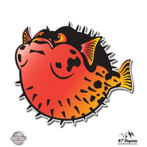 Cartoon Blowfish - 3" Vinyl Sticker - For Car Laptop I-Pad Phone Helmet Hard Hat - Waterproof Decal
