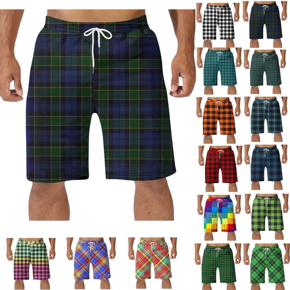YHAJDS Mens Sleep Shorts Print Plaid Drawstring Elastic Waist Pocket Lounge Shorts
