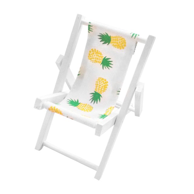 1Pc Mini Wooden Beach Chair Model Toy Delicate Mobile Phone Holder Creative Funny Mini Lounge Deck Chair Adornment (Pineapple Pattern)
