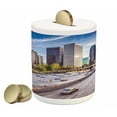 thumbnail image 1 of Travel Piggy Bank, Downtown Cityscape of Los Angeles California USA Avenue Buildings Palms Print, Ceramic Coin Bank Money Box for Cash Saving, 3.6" X 3.2", Blue Grey Green, by Ambesonne, 1 of 4