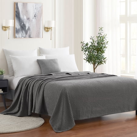 Sweet Home Collection Waffle Weave Cotton Blanket Full/Queen Gray