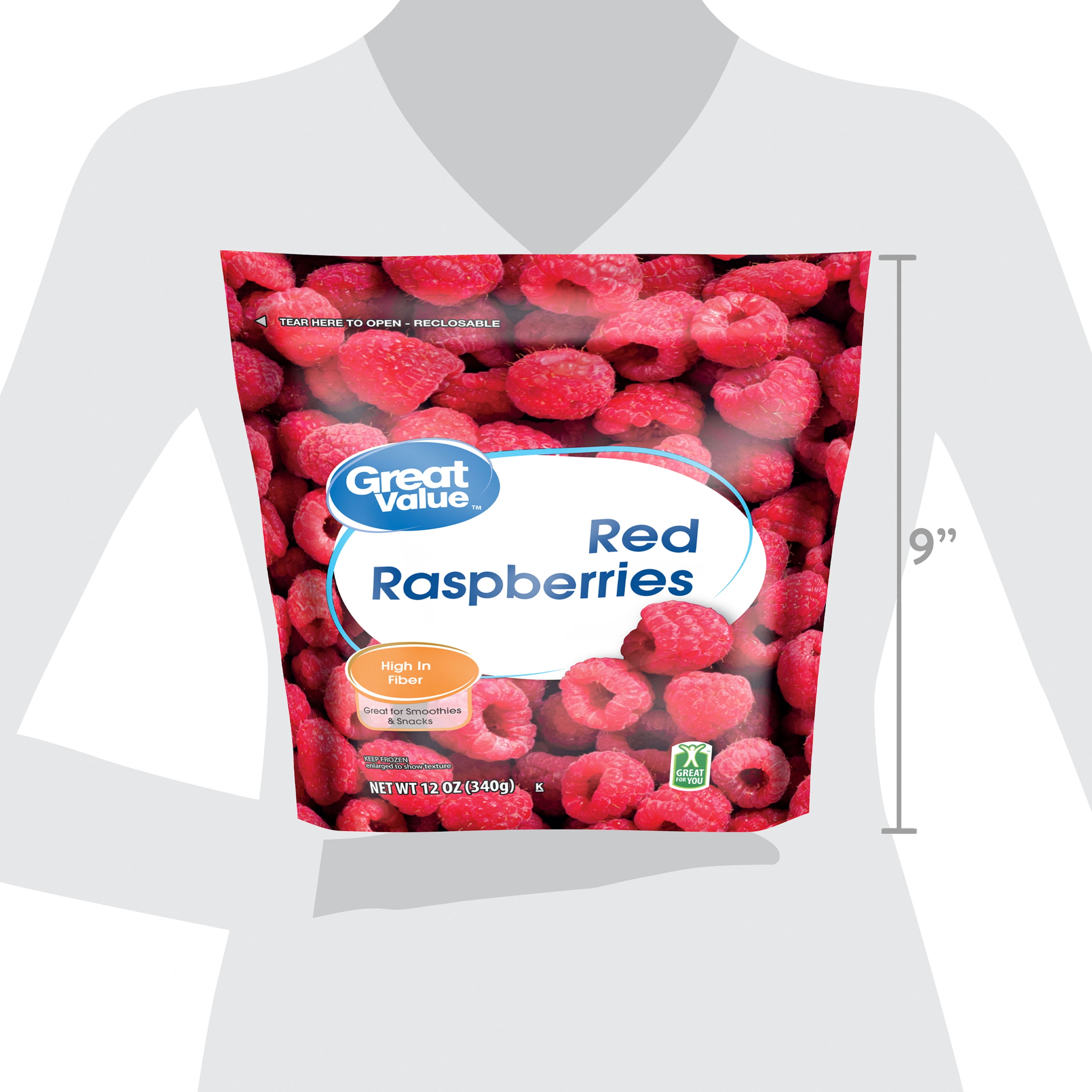 Great Value Whole Red Raspberries, 12 oz (Frozen)