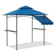 thumbnail image 2 of COBANA Grill Gazebo 8’by 5’Outdoor Patio Backyard BBQ Grill Shelter with Side Awning, Double Tiered Soft Canopy Top with Steel Frame and Bar Counters, Blue, 2 of 7