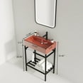 thumbnail image 5 of 24" Bathroom Vanity with Ceramic Basin, Freestanding Bathroom Console Sink Set, Glossy Red Rectangular Ceramic Basin without Faucet, Open Metal Leg, Storage Shelves, Black, 5 of 5