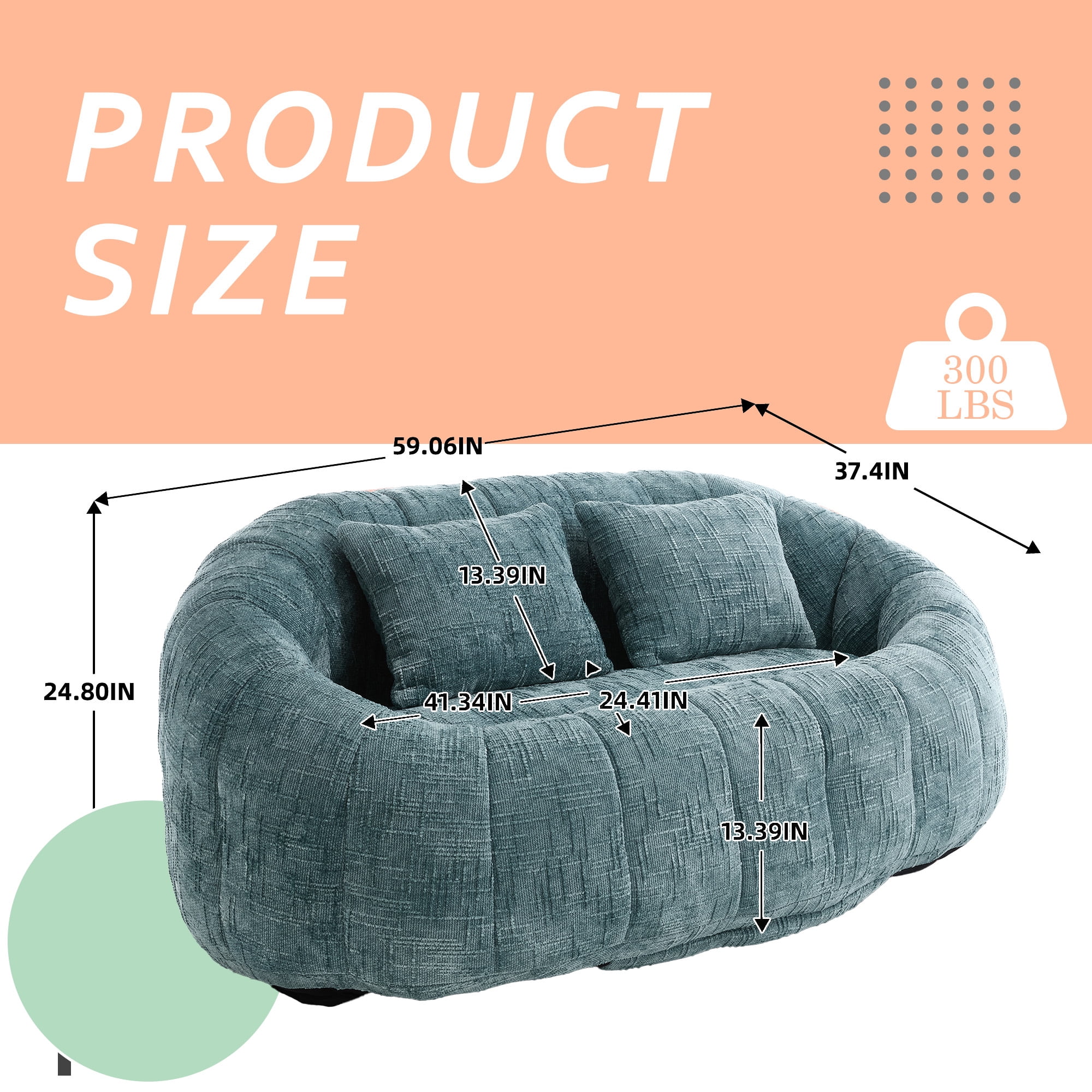 MOONMISS Chenille Loveseat Size Durable Chenille Fabric High Back Loveseat-Teal
