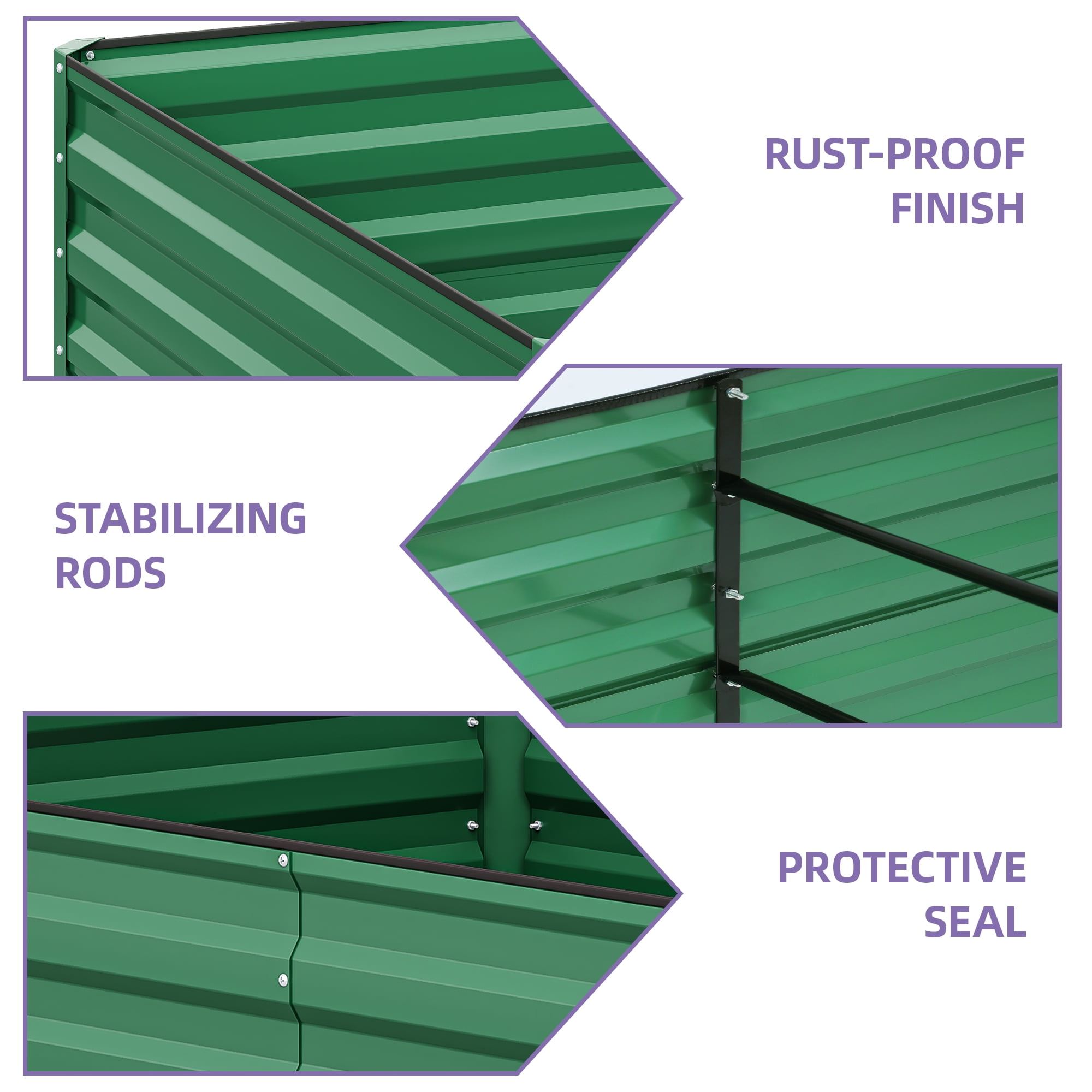 Dextrus 8x4x2Ft Large Raised Garden Bed Kit, Galvanized Metal Planters w/ Accessories & Gloves, 2Pcs, Green