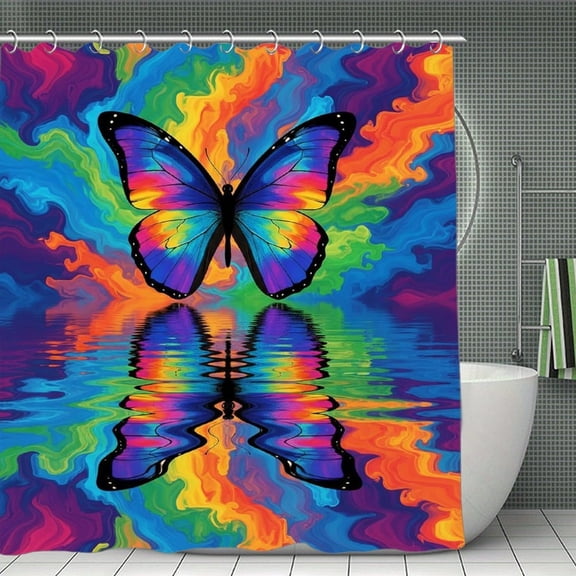Colorful Butterfly Print Shower Curtain,Modern Fabric Waterproof Shower Curtain Set with Hooks 70.8×70.8Inch (180×180cm)