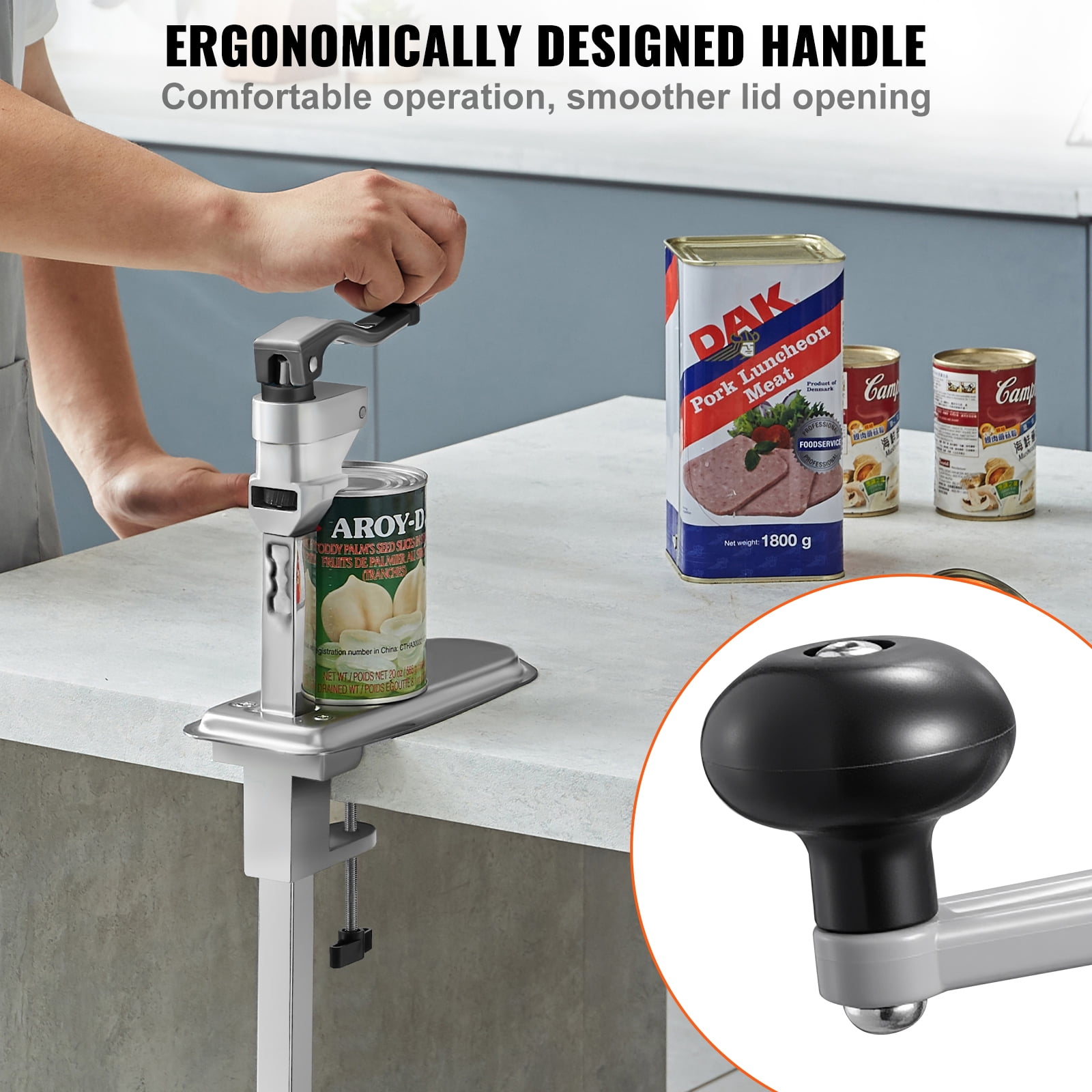 KFFKFF Commercial Manual Can Opener,Heavy-Duty Tabletop Tool for Cans Up to 15.75 Inches Tall,Adjustable Height with Screw and Clamp Mounting, Ideal for Restaurants, Hotels, and Food Service Settings