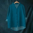 thumbnail image 4 of ManxiVoo Women's Ruffled V Neck Blouse Long Sleeve Loose Fit Patchwork Solid Color Button Down Shirt Elegant Casual Tops L Size Blue, 4 of 5