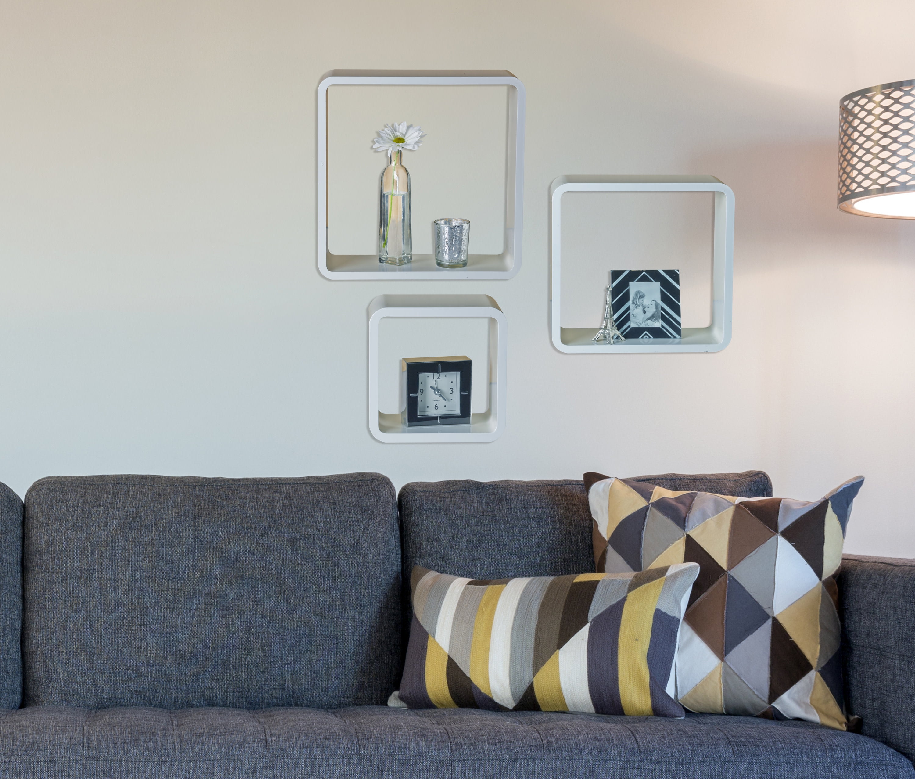 Melannco Set of 3 HighGloss White Studio Cube Shelves