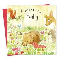 Twizler New Baby Card with Baby Bear Cub and Woodland Animals - New Baby Boy or Girl Greeting Card - Congratulations Parents To Be Baby Shower
