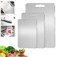 thumbnail image 1 of 3 Piezas Tablas para Picar Cocina de Acero Inoxidable 304,Titanium Cutting Board,Tabla Para Cortar Con 3 Tallas,Portátil Fácil Limpiar Doble Cara Tablas para Servir Carne,Pan,Frutas y Verduras, 1 of 7