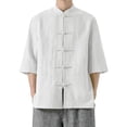 thumbnail image 3 of Tang Suit for Men Cotton Linen 3/4 Sleeve Lightweight Chinese Button Kung Fu Suit Tops, 3 of 6