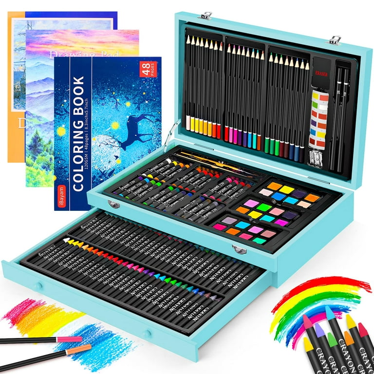 Art Supplies, 150-Pack Deluxe Wooden Art Set Crafts Drawing Painting Kit  with 1 Coloring Book, 2 Sketch Pads, Creative Gift Box for Adults Artist  Beginners Kids Girls Boys 