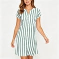 thumbnail image 5 of Iyufng Casual Dresses for Women Summer V-Neck Striped Short Sleeve Button Down Dress, 5 of 8