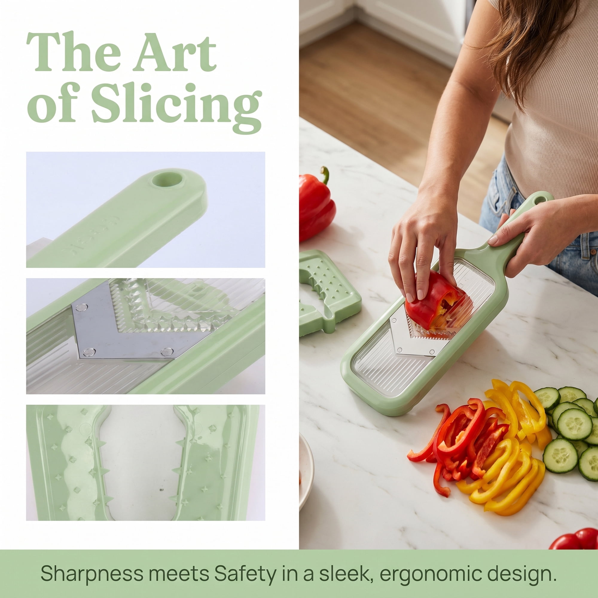 Unique Bargains Versatile 3-in-1 Vegetable Slicer and Chopper for Home Green A 13.2"x4.3"