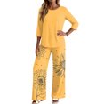 thumbnail image 4 of Two Piece Sets for Women Lounge 3/4 Length Sleeve Womens Tops Graphic Pants Summer Outfits Yellow S, 4 of 6