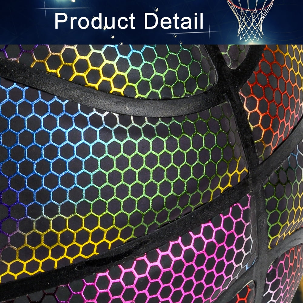 MILA CHIC Basketball, Holographic Glowing Basketball Indoor Outdoor Size 6 (28.5"), Reflective Glowing Composite Leather Basketball Gift for Girls, Boys, Adults Night Game