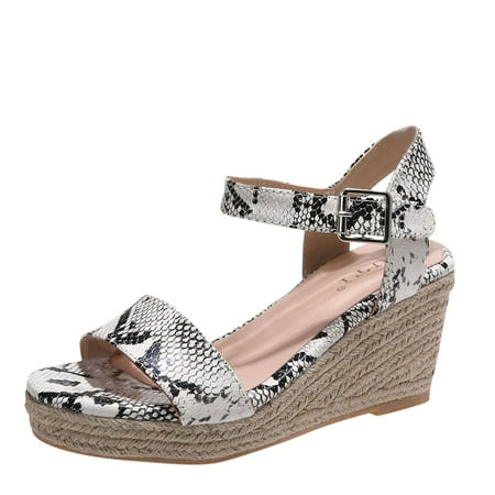 

SEMIMAY Buckle Fashion Summer Espadrille Pattern Heel Wedge Spring Animal Sandals Women And Women s sandals