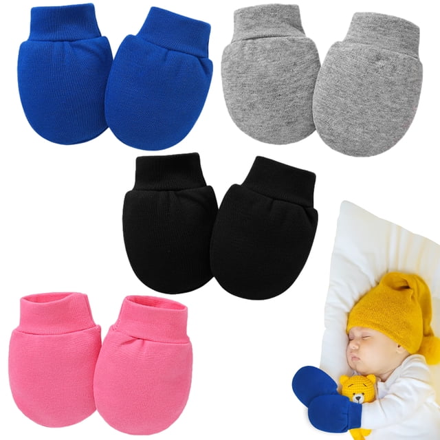 Guantes para bebé, 4 pares de guantes de algodón para recién nacidos, guantes de invierno para bebés, guantes unisex que no rayan para niños y niñas de 0 a 6 meses