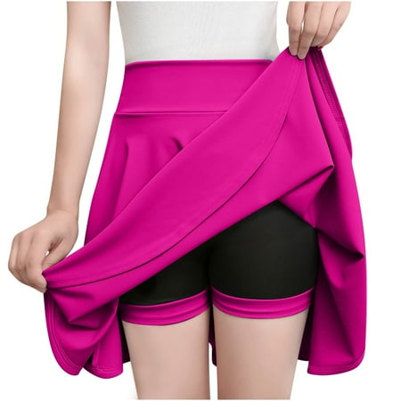 Mrat Cargo Mini Skirts Women Fake Two-Piece Color Half Length Dress Classic Sports Yoga A-Line Skirt Plus Size Skirts for Curvy Women S-71 Hot-Pink XXL