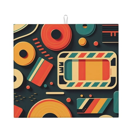 

XMXT Microfiber Drying Mats Colorful Retro Print Absorbent Dish Drying Mat for Kitchen Counter 16 x 18 inches