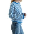 thumbnail image 2 of Women's Crew Neck Casual Cardigan Sweater Open Front Wavy Long Sleeves Cropped Knit Outerwear Blue M, 2 of 8