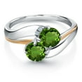 thumbnail image 2 of Gem Stone King 925 Sterling Silver and 10K Yellow Gold Green Chrome Diopside 5MM Round 2 Stone and White Lab Grown Diamond Accent Ring for Women (1.03 Cttw, Gemstone Birthstone, Size 9), 2 of 4