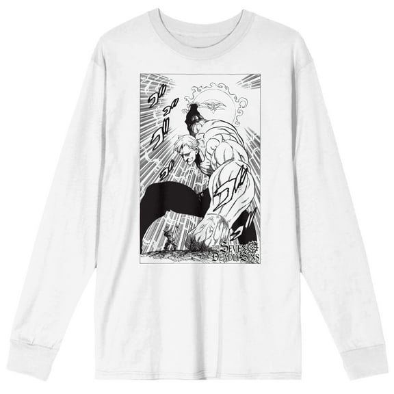 Seven Deadly Sins Escanor With Divine Axe Manga Art Adult White Long Sleeve Tee-Medium