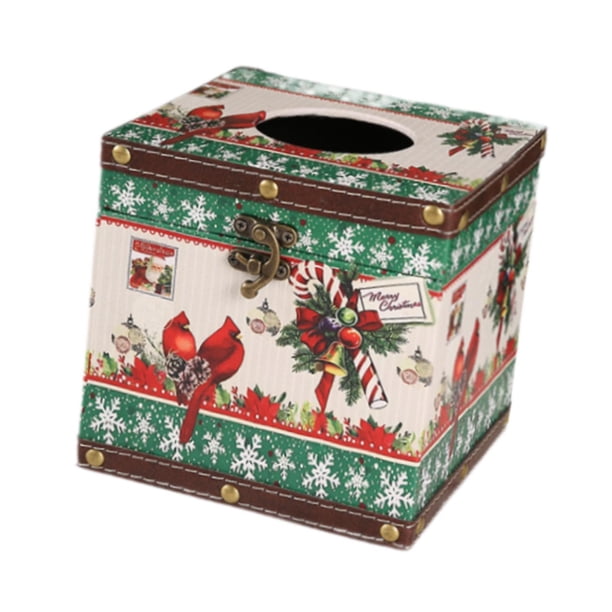Caja de Pañuelos Navideña, Dispensador de Pañuelos, Soporte de Pañuelos Ligero Retro, Caja de Almacenamiento de Servilletas para Sala de Estar, Navida Pájaro rojo