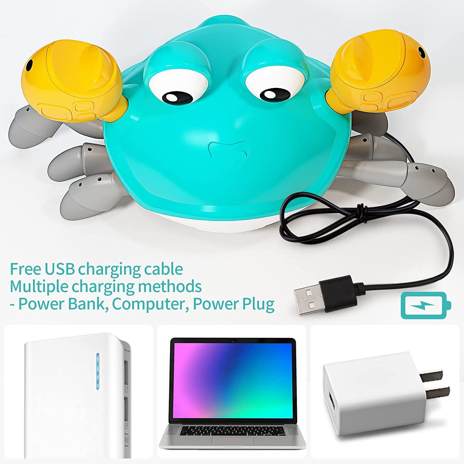 Crawling Crab Baby Toys with Music and LED Light for Kids Toddles - Interactive Infrared Induction RC Toys with Automatically Avoid Obstacles - USB Rechargeable Electronics Toys for Boy and Girl Gift