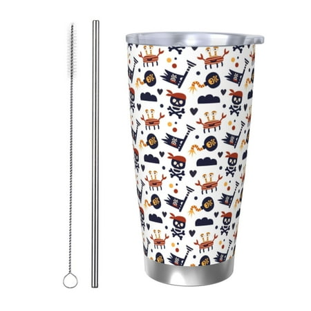 

Qekee Pirate Theme Print 20OZ Car Cup Stainless Steel Vacuum Insulated Tumbler Tumbler Cup With Lid And Straw Travel Coffee Mug-Straw Two-piece Set