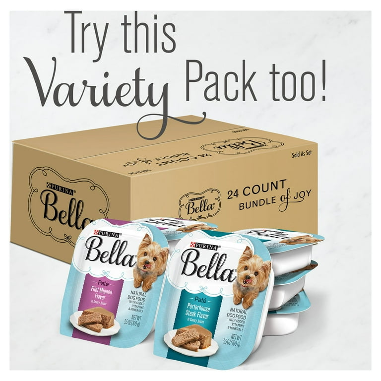 Purina Bella Wet Dog Food for Adult Dogs Variety Pack 3.5 oz Trays 24 Pack