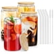 thumbnail image 1 of GPED Juego de 4 Vasos de Vidrio con Tapas de Bambú y Popote de Vidrio, Vasos de Vidrio en Forma de Lata de 16 OZ para Cerveza, Café Helado, Vaso Lindo Ideal para Refresco, Té Boba, Cóctel Incluye 2 C, 1 of 7