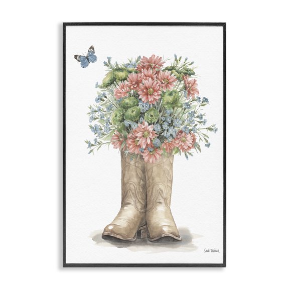 Stupell Industries Western Wildflower Boots Botanical & Floral Painting Black Framed Art Print Wall Art, 20 x 30