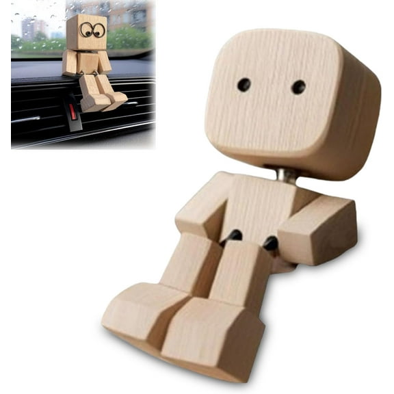 Shaking Wooden Man Figurine, Portable Shaking Feet Wooden Man for Car, Handmade Car Ornament Desktop Decor